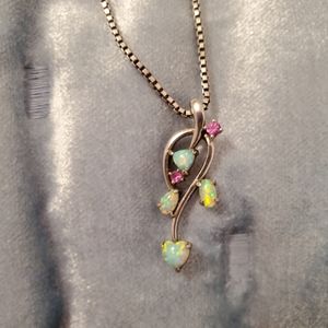 Elegant Silver, pink,  and Opal Vine Necklace